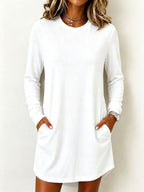 Women's Crew Neck Long Sleeve Pocket T‑Shirt Mini Dress