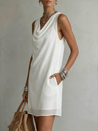 Women's Draped-neck Sleeveless Chiffon Dress