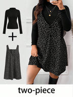 Women's High‑Neck Long Sleeve Top & V‑Neck Sleeveless Mini Dress Two‑Piece Set