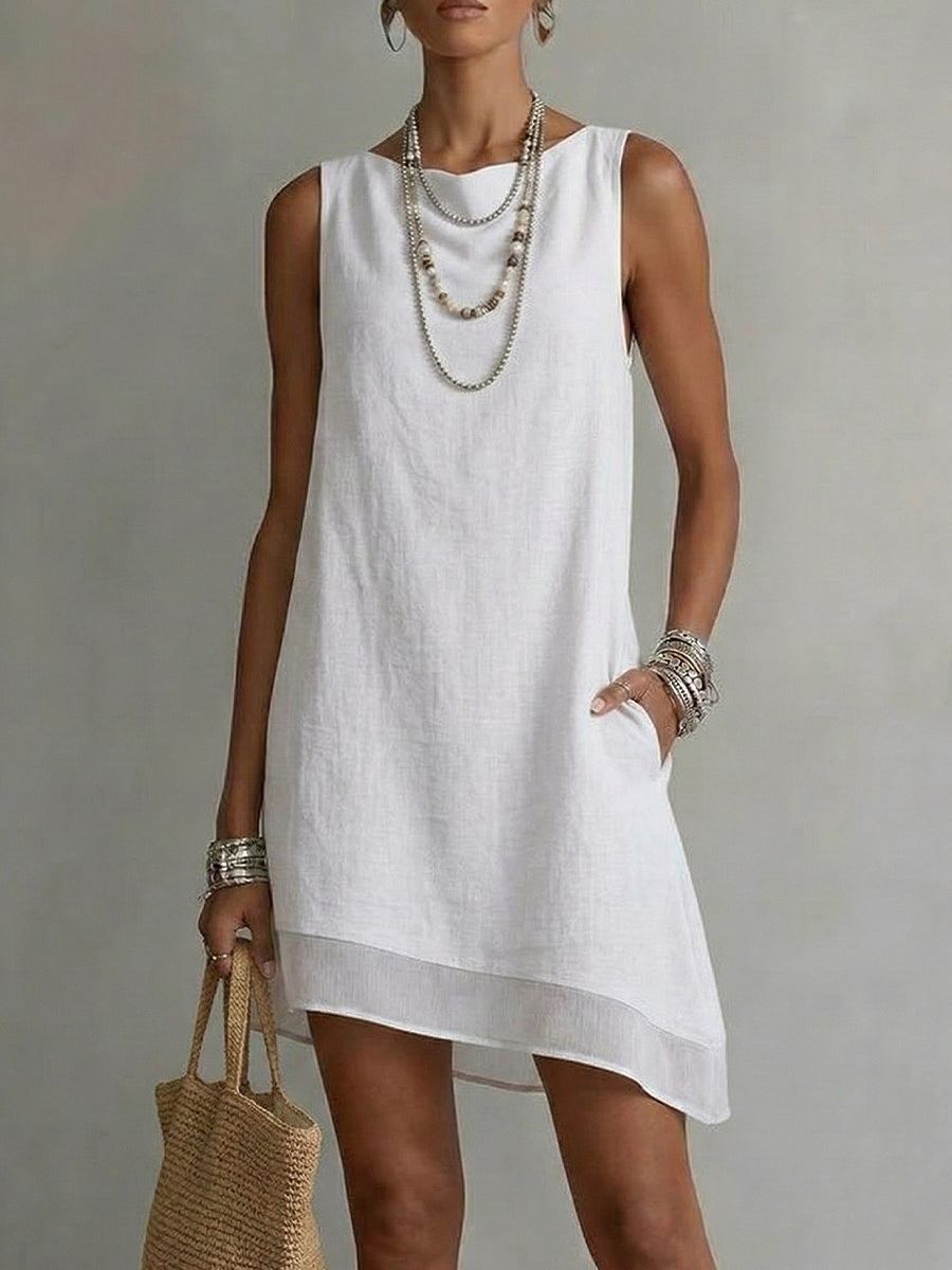 Women's Bateau Neck Sleeveless Diagonal Skirt Dress