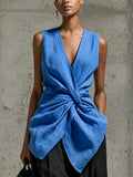 Twisted-waist V-neck Sleeveless Draped Top