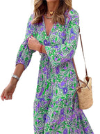 Bohemian V-Neck Autumn Dress For Fall Fashion