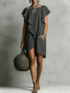Elegant And Romantic Contrasting Color Ruffle Dress