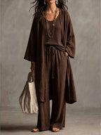 Neutral Beige Linen-Blend Two-Piece Lounge Set
