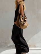 Sleeveless Wide Leg Buttoned Pockets Solid Color V-Neck Jumpsuits