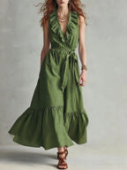🌿 Ruffled V-Neck Wrap Maxi Dress