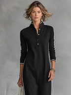 Minimalist White-trimmed Button-down Collar Sweatshirt Dress Maxi Dress