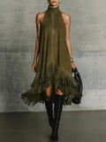 Fashion Tassel Vest Women'S Slim  Sleeveless Vest Dress