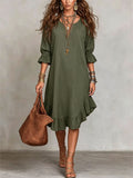 Women's Casual Loose-fitting Round Neck Ruffles Linen And Cotton Short-sleeved Dress