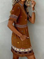 Cozy Brown Heart Print V-Neck Dress