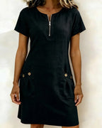 Zipper Pocket Cotton Linen Dress