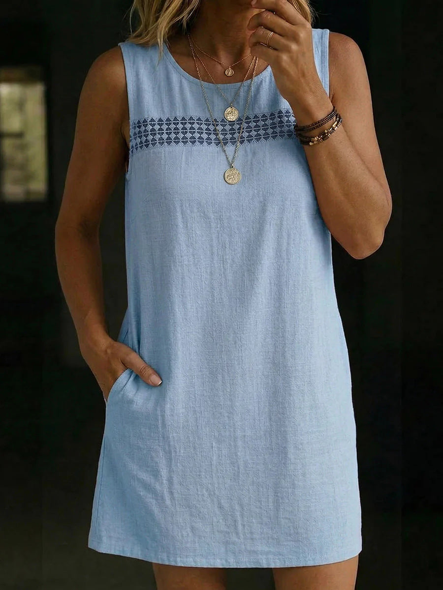Linen-Blend Sleeveless Shift Dress
