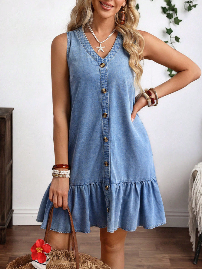 Women'S Popular Casual Sleeveless Denim Dress
