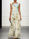 Vintage Lily Floral Color Block Maxi Gown