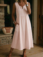 Women's V-neck Sleeveless Cotton-linen Dress