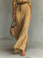Ladies Lapel Single Breasted Long Sleeve Belted Maxi Dress