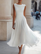 Women's Solid Color Round Neck Sleeveless Casual Loose A-line Dress