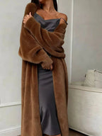 Plush fluffy autumn and winter loose coat women's long cardigan imitation mink white knitted cardigan