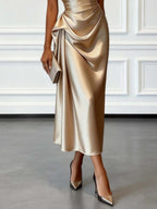Satin One-shoulder Sleeveless Ruffled Midi Dress