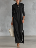 Minimalist White-trimmed Button-down Collar Sweatshirt Dress Maxi Dress