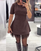 Elegant Shimmering Mesh Patchwork Dress