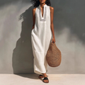 Minimalist Linen Halter Maxi Dress | Sleeveless Office-to-Resort Wear