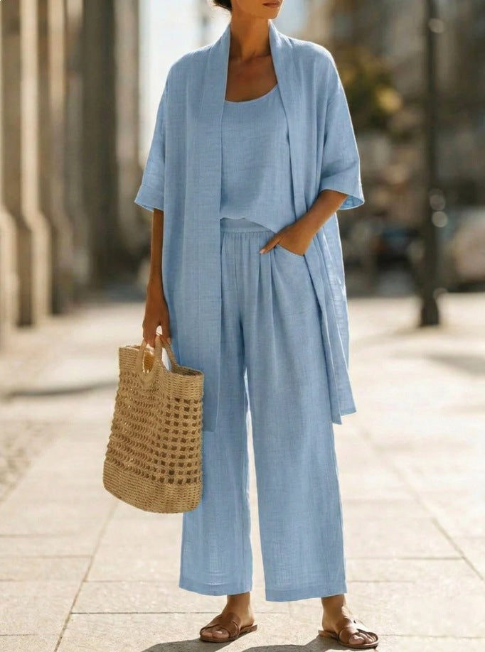 Women Linen-Blend Three-Piece Casual Set
