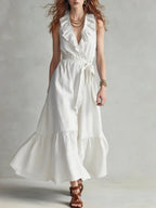 🌿 Ruffled V-Neck Wrap Maxi Dress