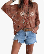 ? Handmade Crochet V‐Neck Boho Top | Apricot Summer Essential