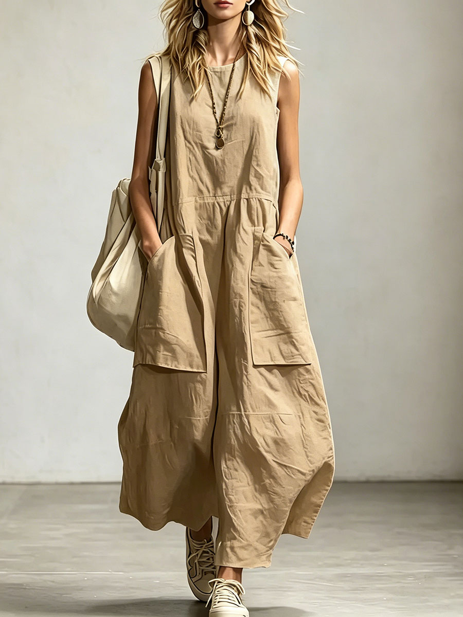 Women's Sleeveless Round Neck Wide-leg Jumpsuit