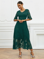 Sheer Sleeve V-Neck Floral Dress