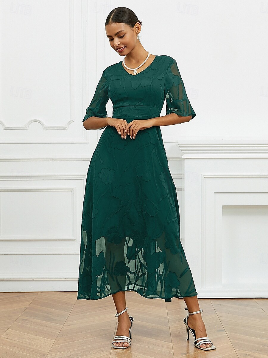 Sheer Sleeve V-Neck Floral Dress