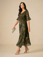 Sheer Sleeve V-Neck Floral Dress