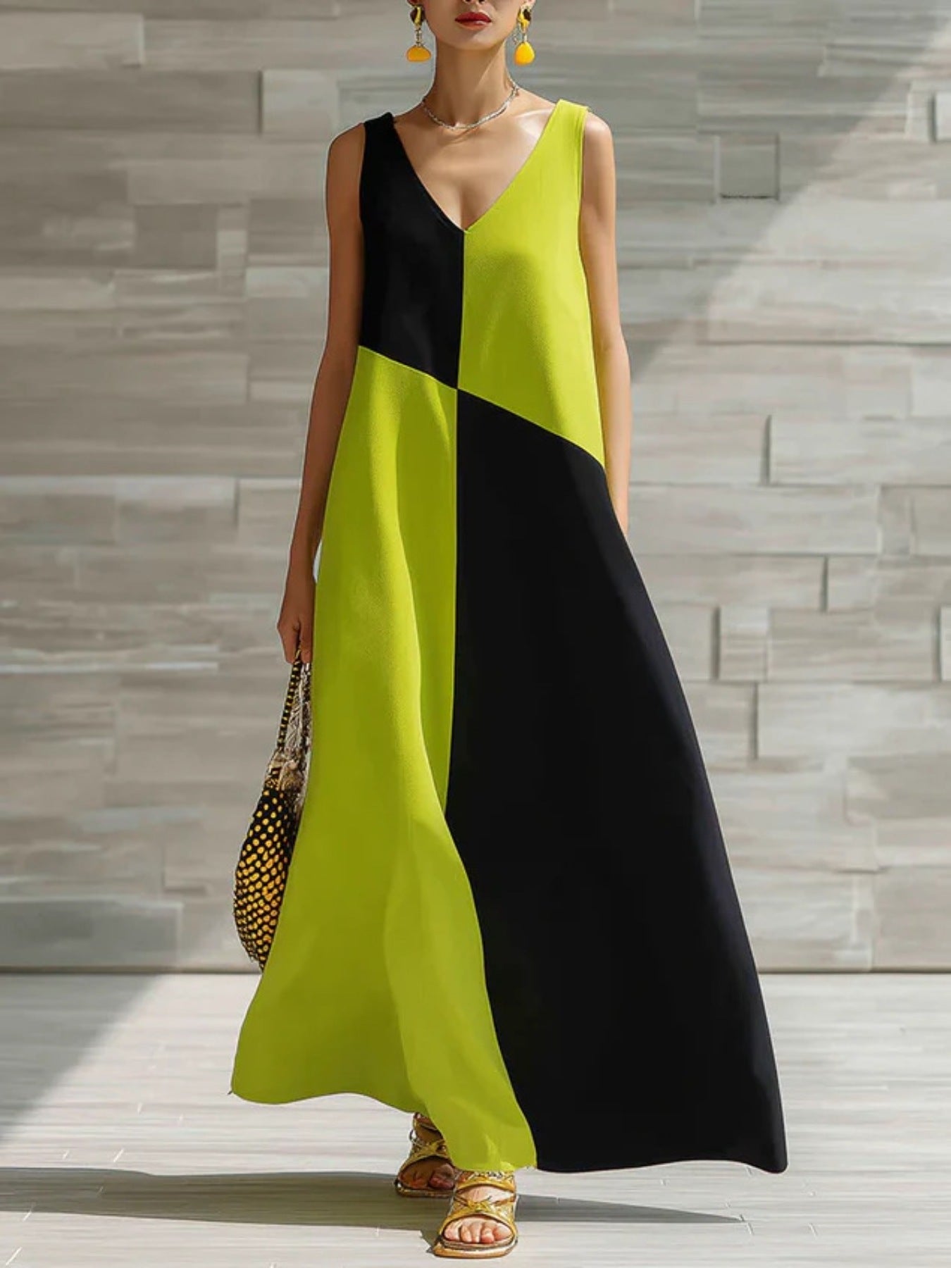Color Block Sleeveless Maxi Dress