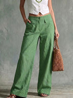 Sage Linen High Waist Patch Pocket Wide Leg Trousers