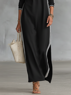 Minimalist White-trimmed Button-down Collar Sweatshirt Dress Maxi Dress