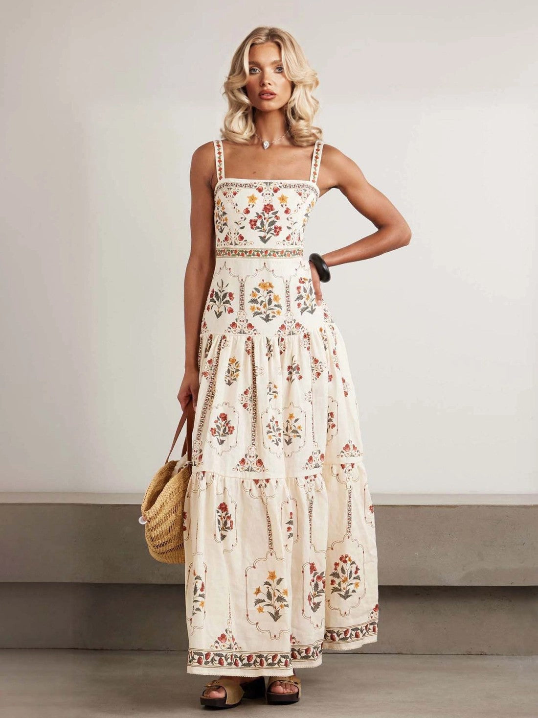 Vintage Floral Tiered Maxi Dress | Square Neck Cami Sundress