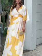 Women's Summer Casual Boho Dress Floral V Neck Tassel Bohemian Midi Dresses