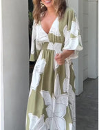 Women's Summer Casual Boho Dress Floral V Neck Tassel Bohemian Midi Dresses