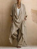 Casual Bohemian Style Suit Consists Of Two Pieces, A Long Linen Cotton Top And Trousers