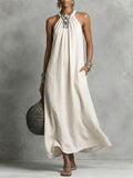 Women's Round-neck Halter Sleeveless Cotton-linen Dress