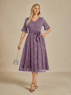 Sheer Sleeve V-Neck Floral Dress