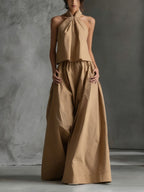 Halter Neck Wide-Leg Two-Piece Formal Set