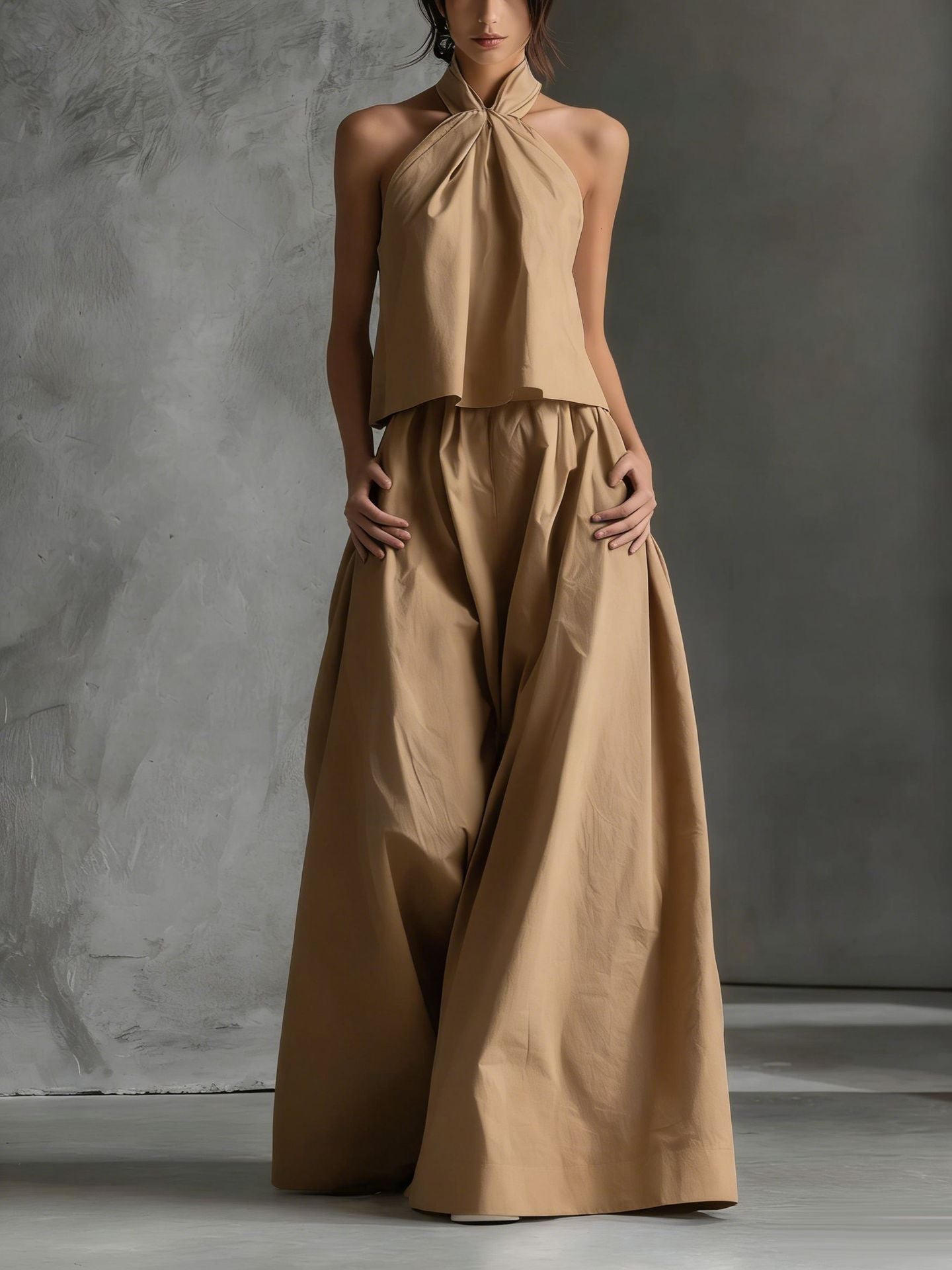 Halter Neck Wide-Leg Two-Piece Formal Set