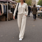 Women Henley Wide-Leg Two-Piece Lounge Set