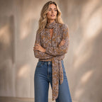 Floral Print Cropped Tie-Front Blouse