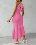 Halter Tie Criss Cross Front Knit Jacquard Textured Slit Dress Casual Hollow-out Draped Vacation Dress