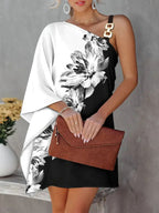 Blue Zone Planet |  Print Diagonal Neck Strapless Dress