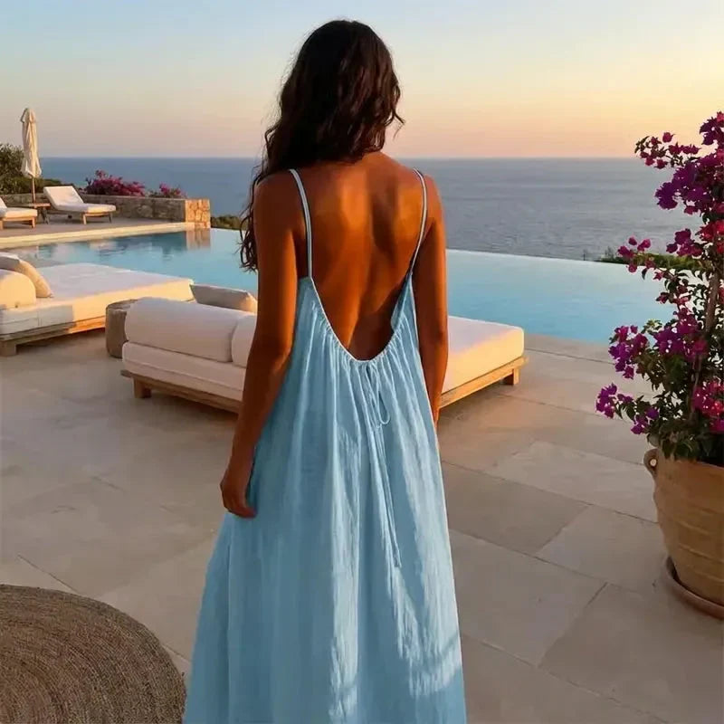 Women's Solid Color Backless Cami Dress