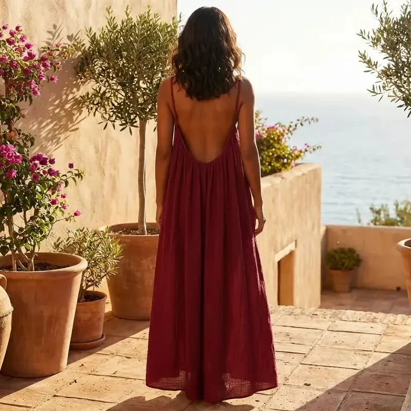 Women's Solid Color Backless Cami Dress